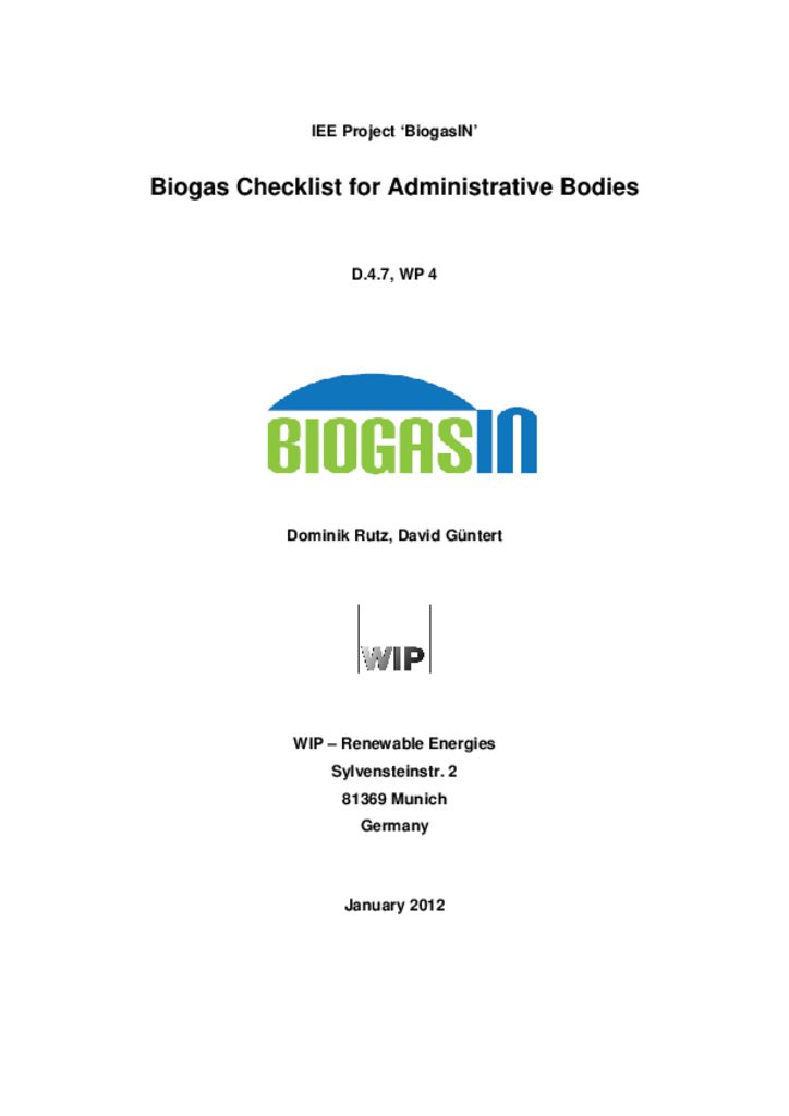thumbnail of Biogas Checklist for Administrative Bodies